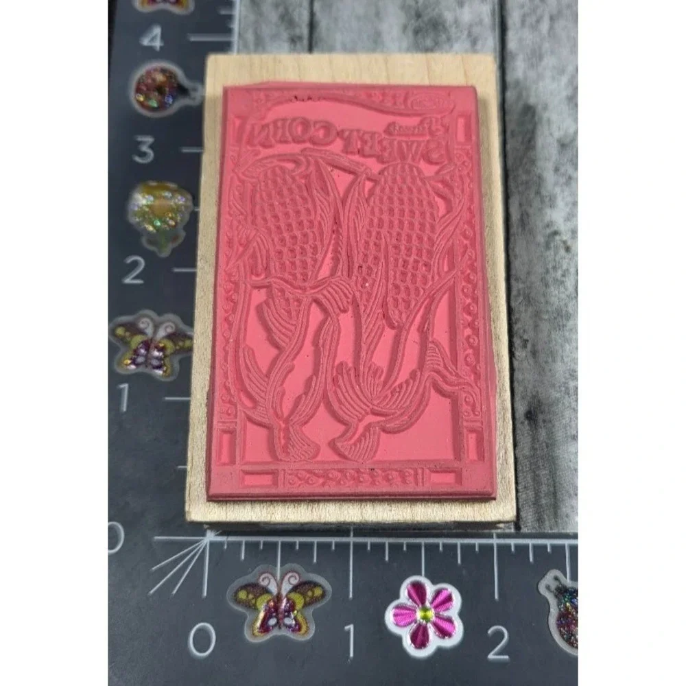 Hampton Art Fresh Sweet Corn 1995 H915 Rubber Stamp Wood #B24